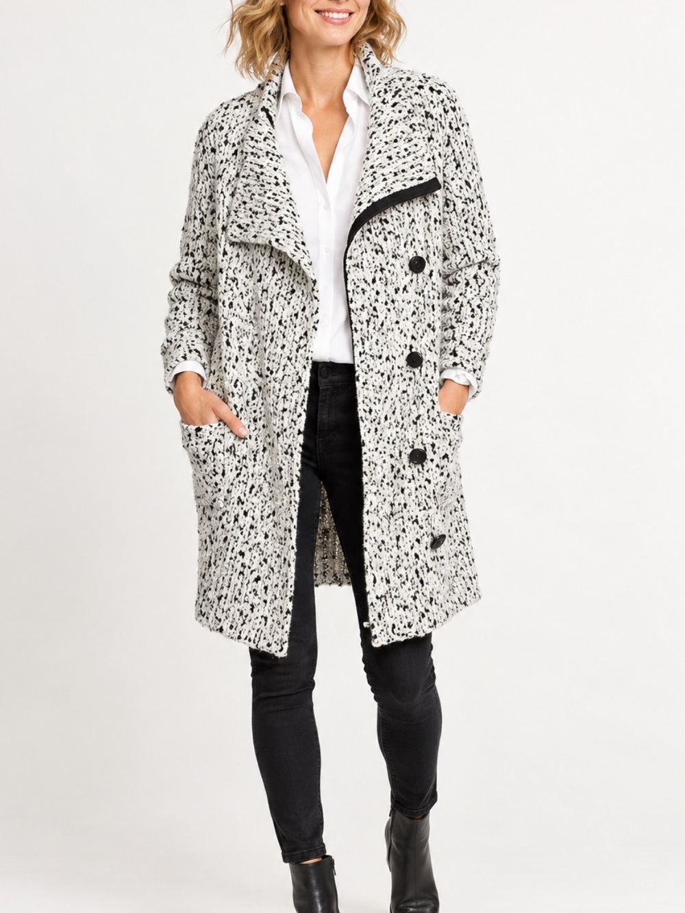J. Crew Vintage Mohair Wool Blend Black and White Speckled Chunky Knit. Cardigan
